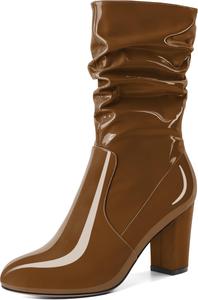 Женские ботильоны Zamikoo с свободным силуэтом, толстым каблуком и круглым носком, на молнии сбоку, модные короткие ботинки на каблуке 3,5 дюйма, удобные для ношения и нарядной одежды, Brown