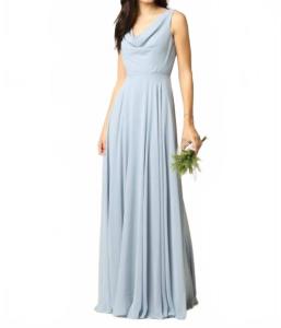 Ronda Вечернее платье без рукавов с драпированным воротником в пыльно-голубом цвете Eva