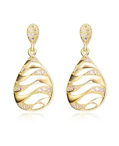 Уникальные серьги-подвески из стерлингового серебра с прозрачными круглыми кубическими цирконами Genevive, gold