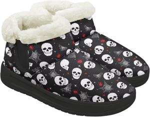 Зимние женские ботинки без шнурков, ботинки на снег, теплые кроссовки, слипоны, толстый каблук, удобная подошва из ЭВА Chririnla, Skull Spider Web