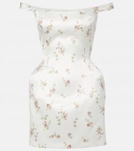 Шелковое мини-платье с открытыми плечами и цветочным принтом Magda Butrym, кремовый