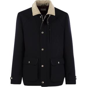 Brunello Cucinelli Рубашка-куртка с вельветовым воротником на кнопках, Marine Blue