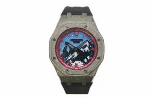 Часы Casio G-Shock Analog-Digital 2100 Series, арт. GA-2100-1A1, 44 мм, черный/серебристо-золотой/снежные горы