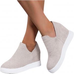 Женские кроссовки на танкетке ZBYY из канвы с скрытой платформой, дышащие ботильоны на танкетке, удобные прогулочные слипоны, 9 Beige