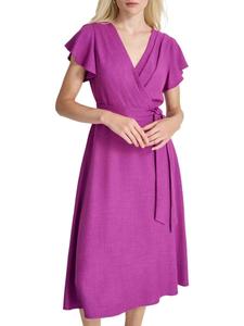 Платье-миди с запахом и сюрплиссом DKNY, цвет Orchid