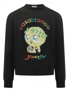 Свитер с круглым вырезом и жаккардовым (интарсия) узором Casablanca, черный