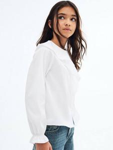 Детская хлопковая блузка с длинными рукавами и рюшами Mango, White