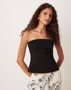 Топ-бандо из трикотажного твила черного цвета с завязкой на талии Asos Design