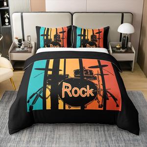 Erosebridal Комплект постельного белья из 100% хлопка с принтом радужных барабанов в стиле гранж для детей, Yellow Green Orange