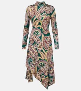 Асимметричное платье миди с узором пейсли Etro, Print On Green Base