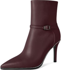 Женские ботильоны SAMMITOP с заостренным носком, сексуальные на высоком каблуке-стилете, с пряжкой, бусинами, короткие ботинки с боковой молнией, каблук 4 дюйма