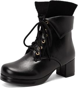 Женские байкерские ботильоны с круглым носком на платформе и среднем каблуке Klarmar, Black