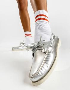Туфли-лодочки Sperry Authentic с двумя парами люверсов, серебристого цвета