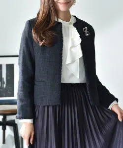 Пальто без воротника из меланжевой твидовой ткани Air Fancy Interplanet, цвет Navy