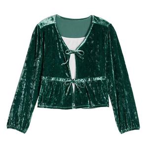 Детская блузка с запахом из бархата, размеры 6-20, regular и plus So, Newport Teal