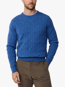 Классический вязаный джемпер из шерсти с круглым вырезом Hackett London, Denim Blue