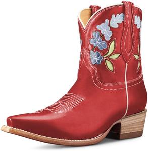 Женские ковбойские ботинки с острым носком в ретро стиле с вышивкой, на низком каблуке-блоке, на молнии, удобные, для вечеринок и повседневной носки, размеры 4-16 US Wansseny, Red