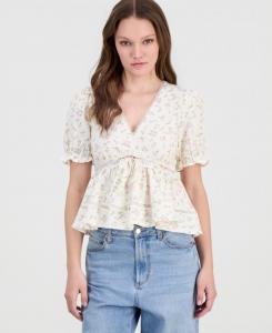 Детская блузка-бэбидолл с принтом и пышными рукавами Tinseltown, Ivory Pink Floral