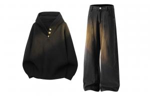 Повседневный худи Unisex Casual Sportswear X1617, черный top+черный pants