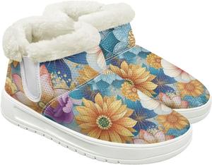 Женские зимние ботинки с теплой подкладкой из флиса, удобные ботильоны на осень и зиму для активного отдыха и походов Hechitok, Boho Flower