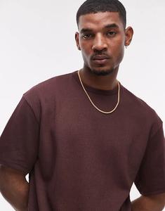Футболка Topman свободного кроя с фактурной полоской коричневого цвета