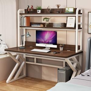 Компьютерный стол Xinmeikai с полками 120x60x170 см, белая рама + темный орех