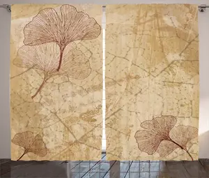 Шторы ABAKUHAUS бежевые в деревенском стиле, винтажные листья, гранж, универсальные ленточные шторы для гостиной с петлями и крючками, 280 x 245 см, бежево-коричневый цвет Abakuhaus