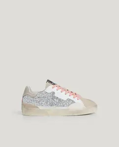 Детские кроссовки Lane Chic с серебристым блеском и розовыми шнурками Pepe Jeans