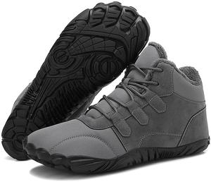 Женские и мужские ботинки Qacksv, обувь босоногого типа, зимние ботинки для снега - теплые минималистичные с широким носком, водонепроницаемые зимние ботинки, теплые ботильоны с поддержкой свода стопы, серый