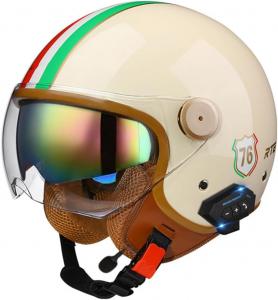 Шлем Dcoltmi-888 Vespa Bluetooth с двойным козырьком, кремовый