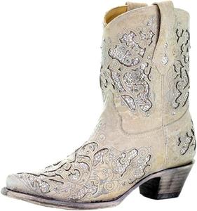 Женские сапоги Corral Snip Toe с вышивкой, блестками и кристаллами, ручная работа, кожаные, на пуговицах, выше щиколотки Corral Boots, слоновая кость