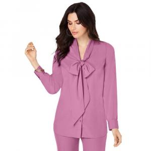 Женская блузка больших размеров с длинными рукавами и бантом Roaman's, цвет Mauve Orchid
