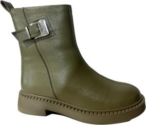 Классические женские ботильоны, кожа, платформенные в стиле милитари с декоративной пряжкой, массивная подошва Generic, Green