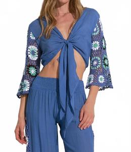 Пальма кружевной топ с завязками в синем цвете ELAN