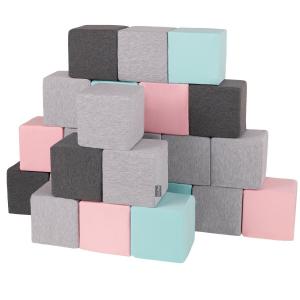KiddyMoon Soft кубики 14см: светло-серый-темно-серый-розовый-мятный 24