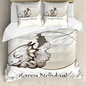 Пододеяльник ABAKUHAUS с динозавром, для новорожденного, с рисунком динозавра, антиклещевой, гипоаллергенный, с наволочками, 200 см x 200 см - 80 x 80 см, цвет "яичная скорлупа"