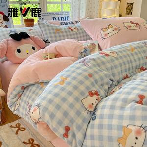 Yalu Комплект постельного белья 1,5 м, 4 предмета: пододеяльник 200*230 см, простыня на резинке, наволочки, флис, утепленный, цвет Lanfengmao