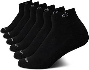 Женские носки Calvin Klein Quarter - 6 пар носков с мягкой подошвой - четвертной размер, дышащие, легкие, спортивный дизайн, Black