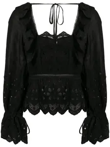 Кружевная блузка с вышивкой Self-Portrait, черный