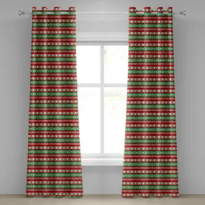 Штора на люверсах ABAKUHAUS Fiesta, мексиканский потолочный геометрический узор, этническая композиция в виде полос и ромбов, декоративная двухпанельная штора, 280 см x 225 см, цвет: зеленый, ярко-кремовый Abakuhaus