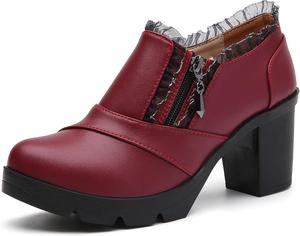 Женские повседневные туфли DADAWEN с молнией, кружевом, платформой, средним каблуком и квадратным носком, Wine Red