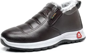 Мужские зимние кожаные ботинки, водонепроницаемые, теплые, с меховой подкладкой, утепленные, на щиколотку, с мягкой противоскользящей подошвой, с густым плюшевым внутренним слоем для работы на улице, походов и комфорта в холодную погоду Qacksv