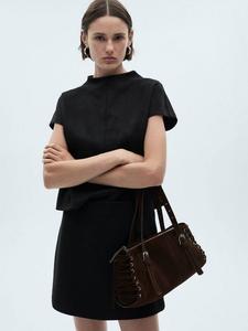 Блузка с высоким воротником и короткими рукавами Texas Mango, Black