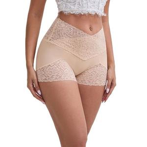 Женские шорты-утягивающие с кружевной отделкой и высокой посадкой, бесшовные, для коррекции живота и подъема бедер Inspire Chic, Apricot