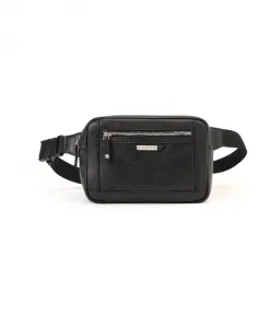 Черная кожаная поясная сумка с перекрестной строчкой и металлической пряжкой. Iceberg, черный