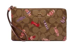 COACH Кожаный клатч с угловой молнией ПВХ с монограммой для женщин в коричневом цвете