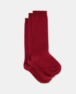 Комплект из трех высоких носков для девочек Cotton Juice, гранатовый