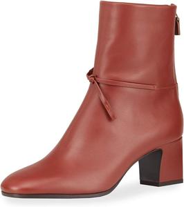 Женские ботильоны XYD, квадратный носок, ретро-матовая кожа, на низком толстом каблуке, средняя голень, молния сзади, с бантом и ремешком, вечерние туфли