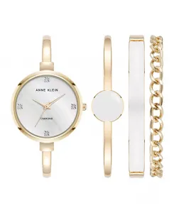 Женский комплект часов с браслетом из кварцевого сплава с белой эмалью и золотистым металлом, 32 мм Anne Klein