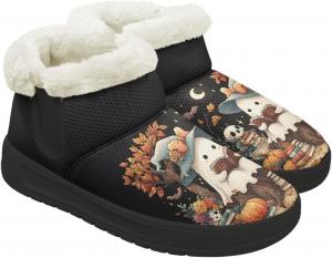 Зимние женские ботинки без шнурков, ботинки на снег, теплые кроссовки, слипоны, толстый каблук, удобная подошва из ЭВА Chririnla, Cute Ghost Pumpkin